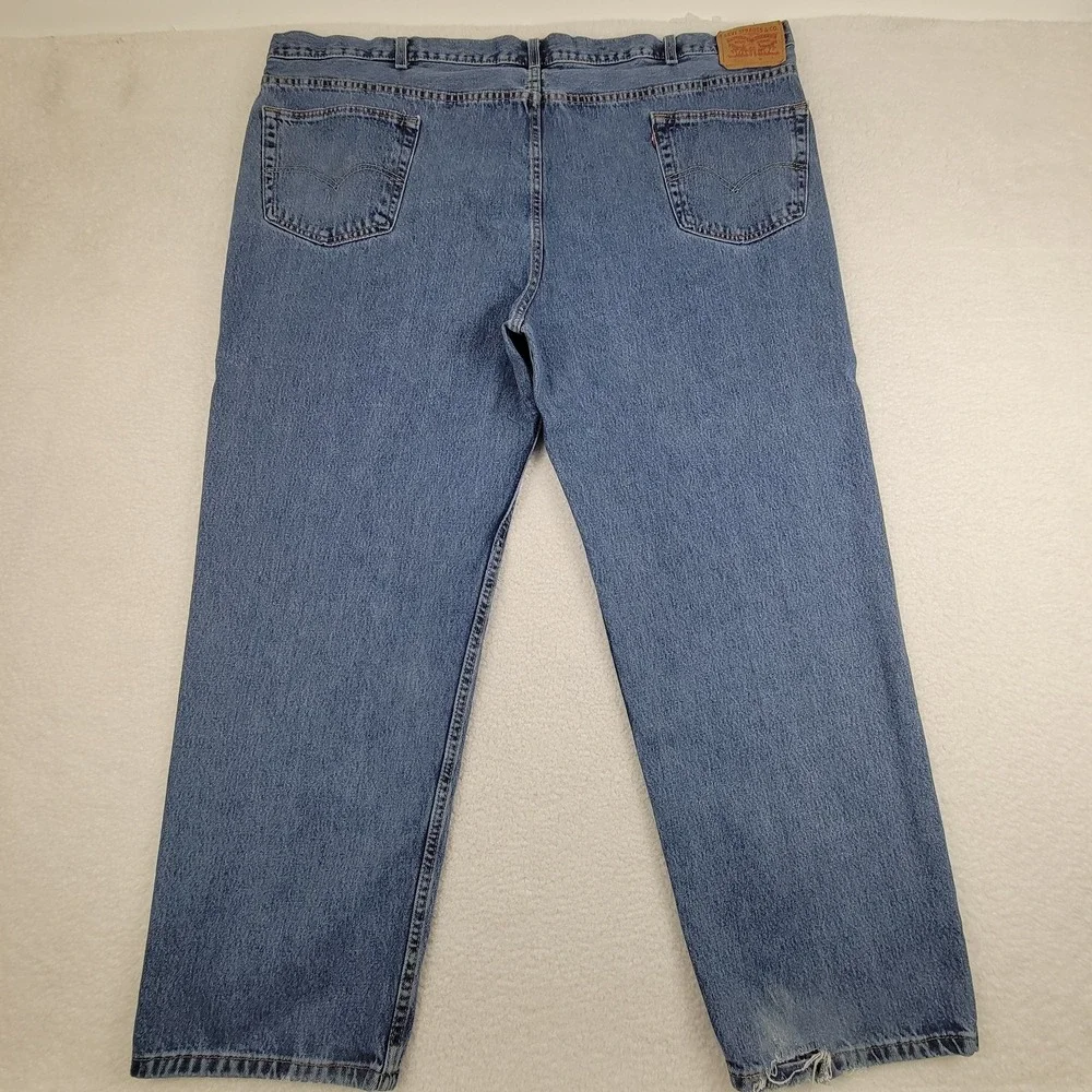 Levis 550 Jeans Mens 52x32 Blue Denim‎ Relaxed Tapered Leg Water Less Distressed